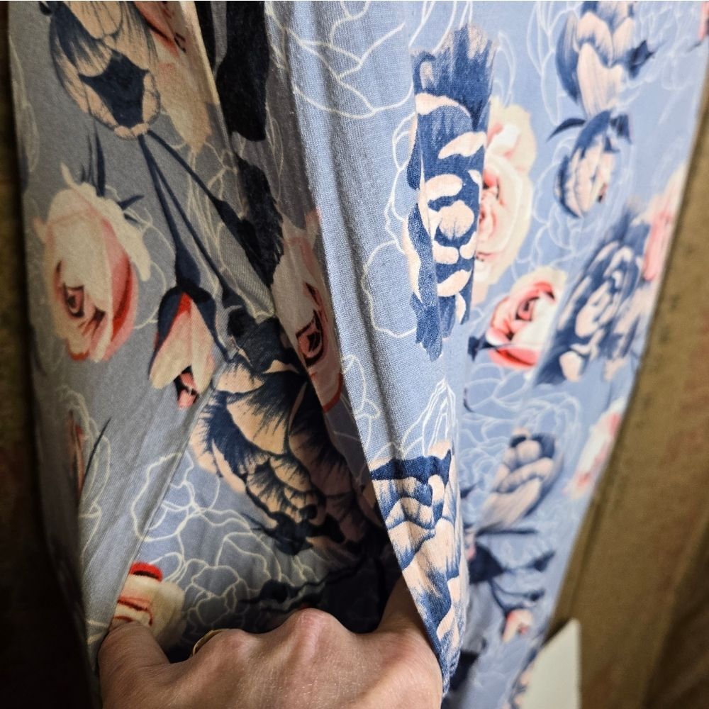 LULAROE floral baby blue Natalie‎ sleeveless wide leg jumpsuit M - Picture 4 of 15